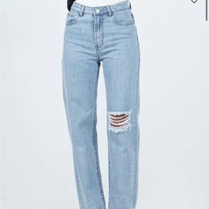 Princess Polly Light Blue Ripped Straight Leg Jeans